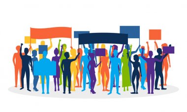 Siluet renk kalabalık protesto. Vektör