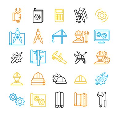 Mühendislik ince çizgi Icon Set. Vektör