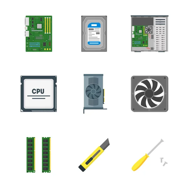 Componentes de computadora personal de dibujos animados. Vector — Vector de stock
