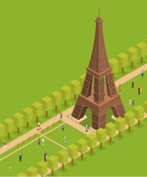 Torre Eiffel Monumento famoso de Paris Vista Isométrica. Vetor — Vetor de Stock