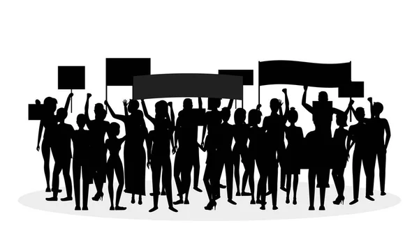 Silhouette Black Protesting Crowd. Vector — Stock Vector