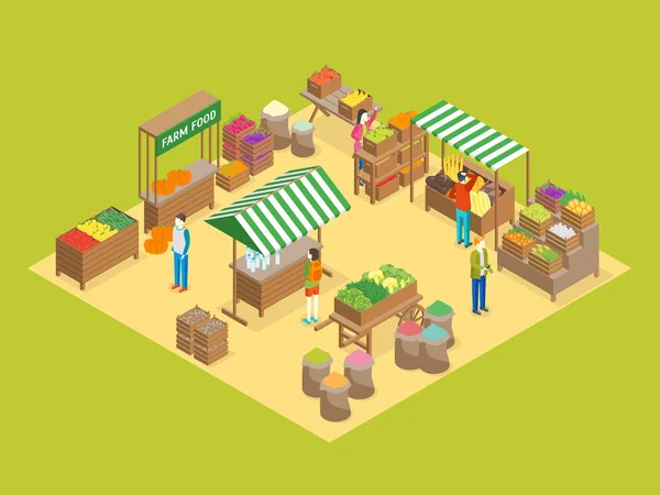 Concept de marché local agricole Vue imétrique 3d. Vecteur — Image vectorielle