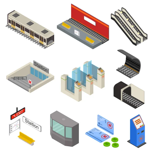 Metro İstasyonu 3d Icons Set izometrik görünümü. Vektör