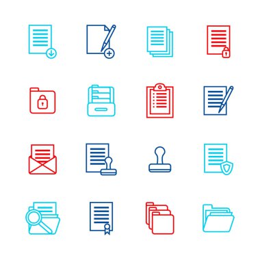 Klasörleri ince çizgi simge renk kümesi. Vektör