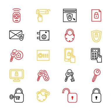 İnce çizgi Icon Set tuşları ve kilitler. Vektör