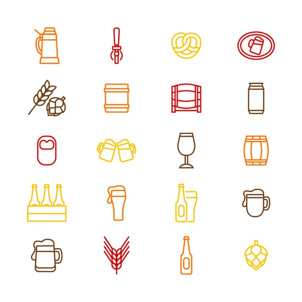 Bira alkol içki ince çizgi Icon Set. Vektör — Stok Vektör