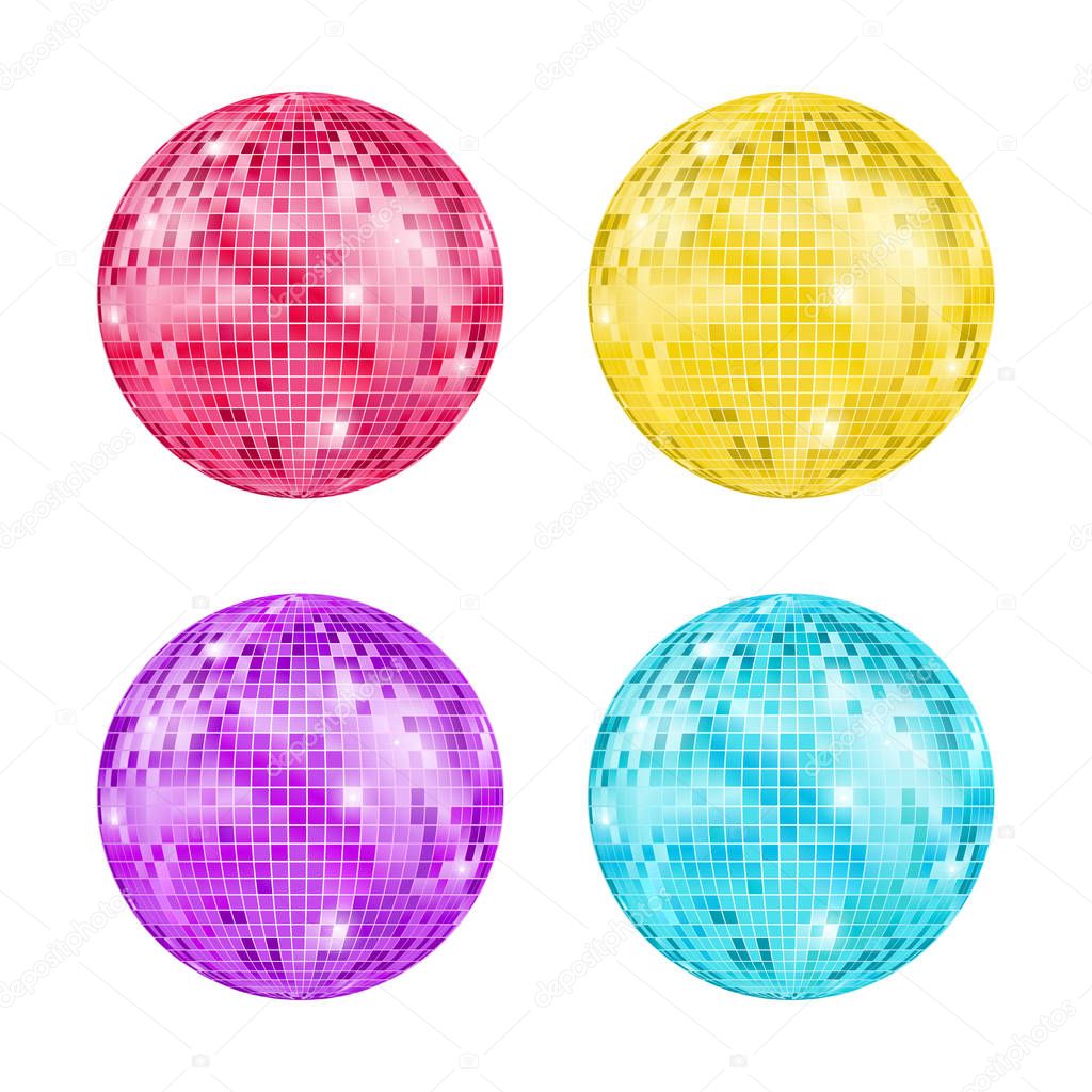 Realistic Detailed Disco Ball Set. Vector