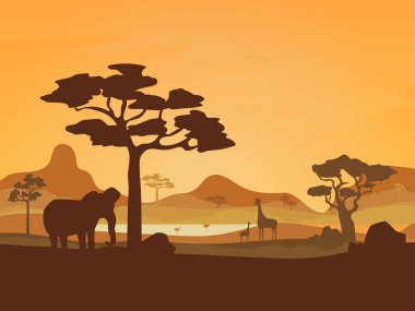 Çizgi film Afrika savana kartı Poster. Vektör
