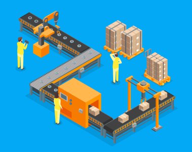 Fabrika otomatik 3d izometrik görünümü. Vektör