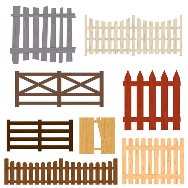 Conjunto de valla de madera de color de dibujos animados. Vector — Vector de stock