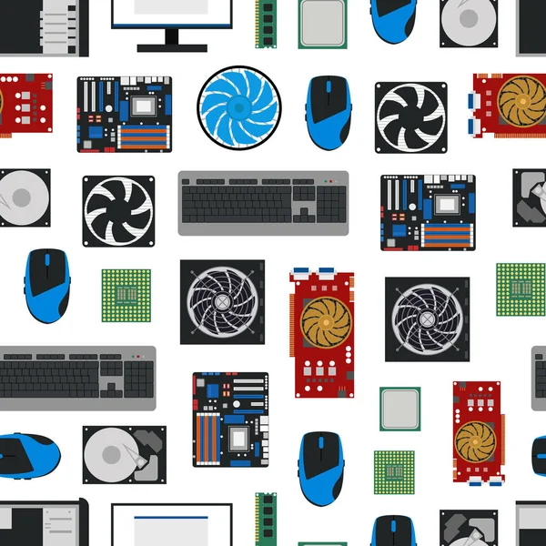 Çizgi film Pc bileşenleri Dikişsiz desen arka plan. Vektör — Stok Vektör