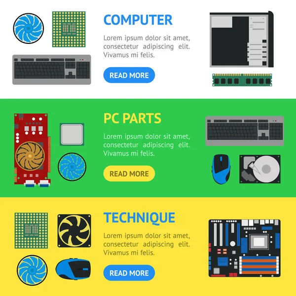 卡通 Pc 组件横幅水平集。矢量 — 图库矢量图片