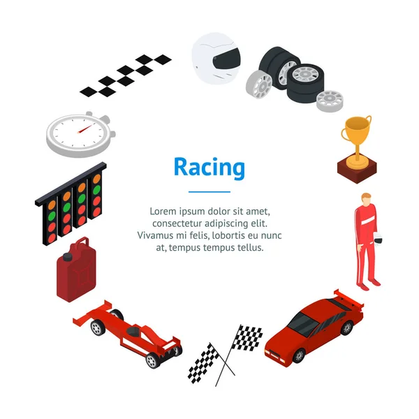 Racing Sport Banner Card Circle Isometric View. Vector