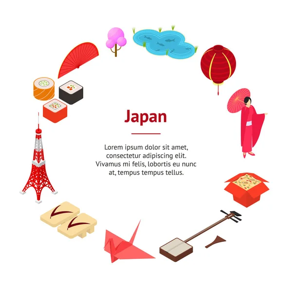 Symbool van Japan Banner kaart cirkel isometrische weergave. Vector — Stockvector