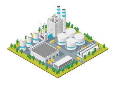 Fabrika kavramı 3d izometrik görünümü. Vektör