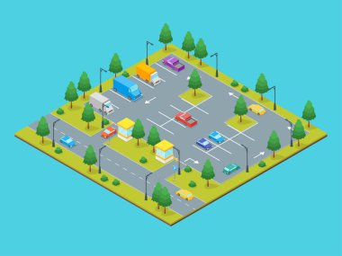 Bölge kavramı otopark 3d izometrik görüntüleyin. Vektör
