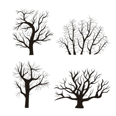Çizgi film siluet siyah ağaç Icon Set. Vektör