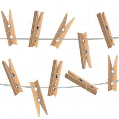 Gerçekçi detaylı 3d ahşap Clothespins. Vektör