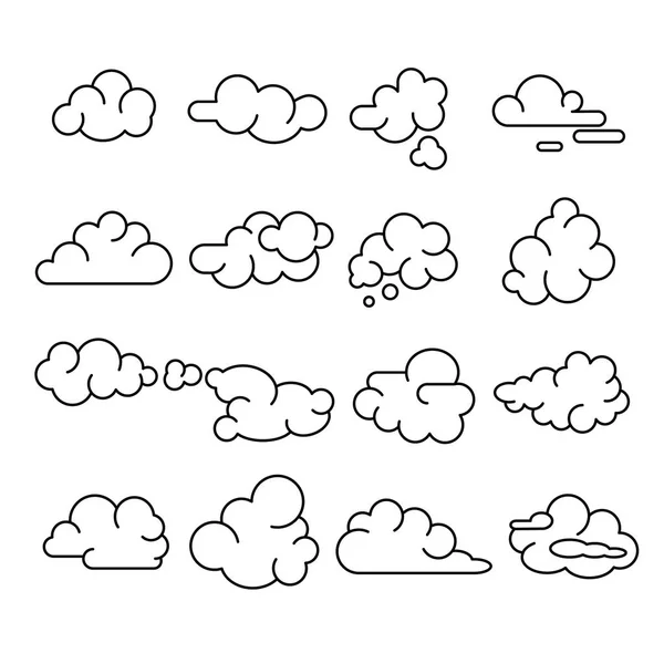 Αφηρημένη σύννεφα σημάδια μαύρη λεπτή γραμμή σύνολο εικονιδίων. Διάνυσμα — Διανυσματικό Αρχείο