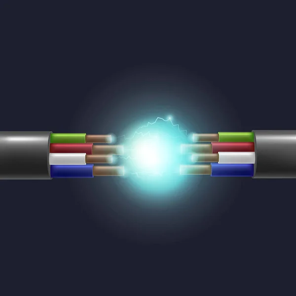 Realistico dettagliato 3d cavo elettrico rottura sfondo Card. Vettore — Vettoriale Stock