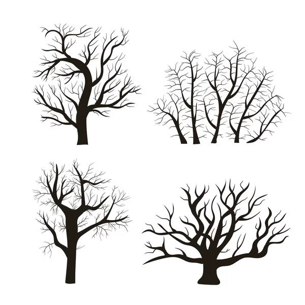 Cartoon Silhouette Black Tree Icon Set. Вектор — стоковый вектор