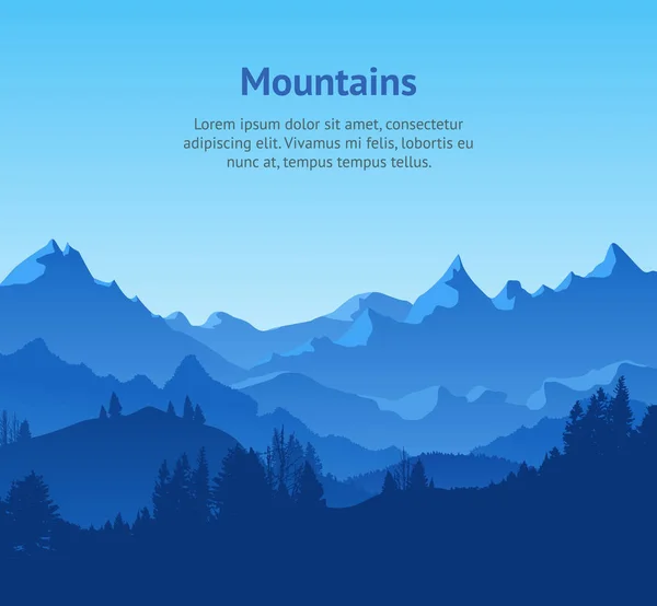 Cartoon Mountains and Forest Landscape Background Card Poster. Vector — Stock Vector