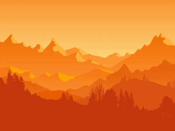 Cartoon Mountains and Forest Landscape Background. Vecteur — Image vectorielle