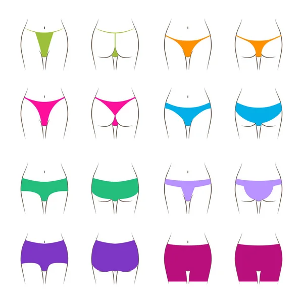 Color Silhouettes Woman Panties Thin Line Set. Vector — Stock Vector