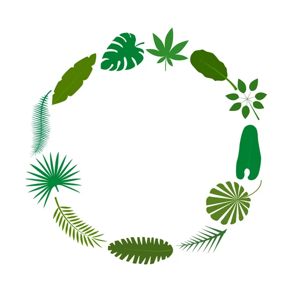 Тропические пальмовые листья зеленые силуэты Круг плаката. Вектор — стоковый вектор