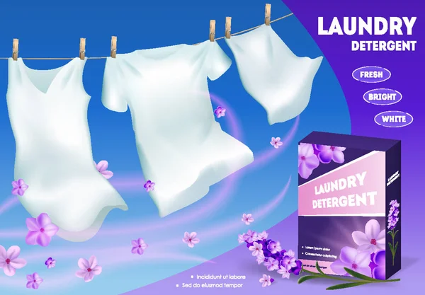 リアルな 3 d のランドリー洗剤広告を詳しく説明します。ベクトル — ストックベクタ