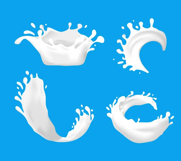 Realistische gedetailleerde 3D-melk Splash Set. Vector — Stockvector