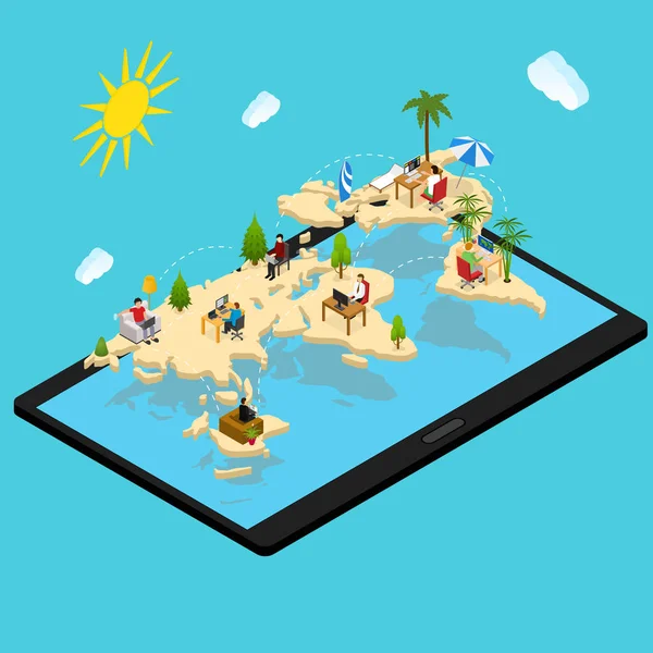 Kavram yönetme uzaktan 3d izometrik görünümü. Vektör