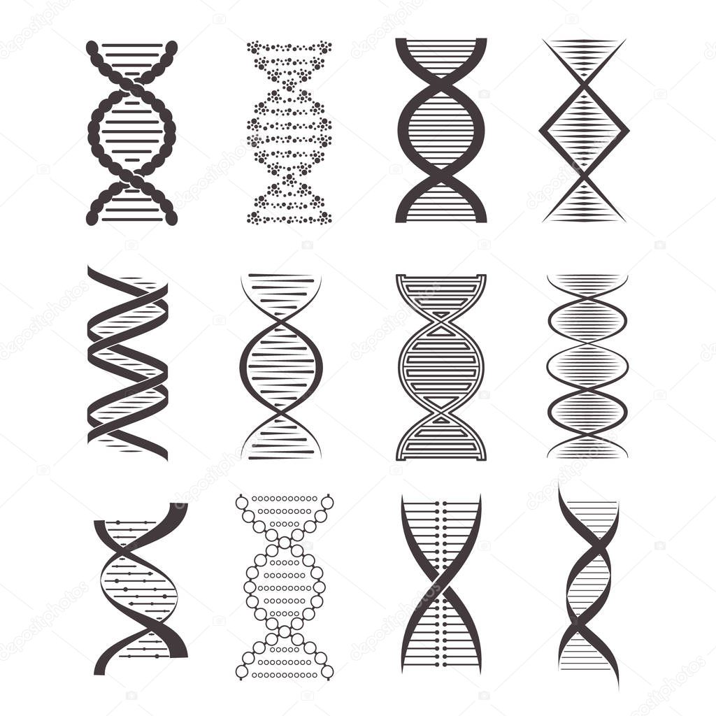 Silhouette Black DNA Icon Set. Vector