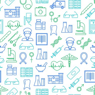 Tıbbi sağlık ince çizgiyi Seamless Modeli arka plan. Vektör