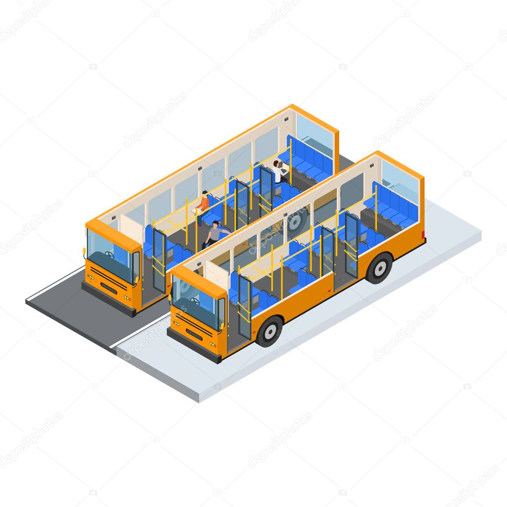 Autobus and Elements Part Isometric View. Vector