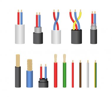 Gerçekçi detaylı 3d elektrik kablo seti. Vektör