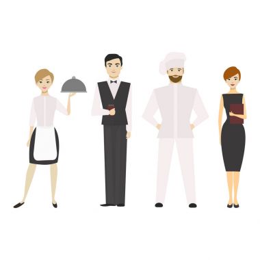 Çizgi film Restoran personeli erkek ve kadın. Vektör