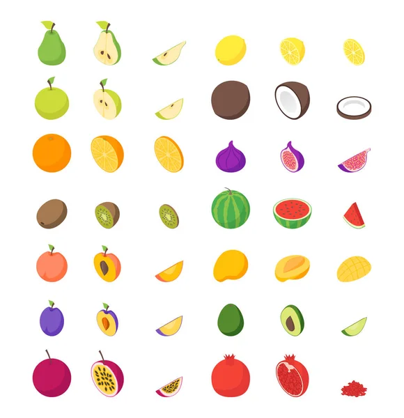 Gyümölcsök és bogyók 3d ikonok beállítása izometrikus nézetben. Vektor — Stock Vector