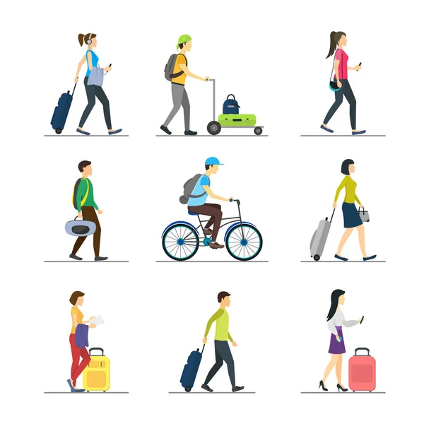 Cartoon People Traveling Set. Vecteur — Image vectorielle