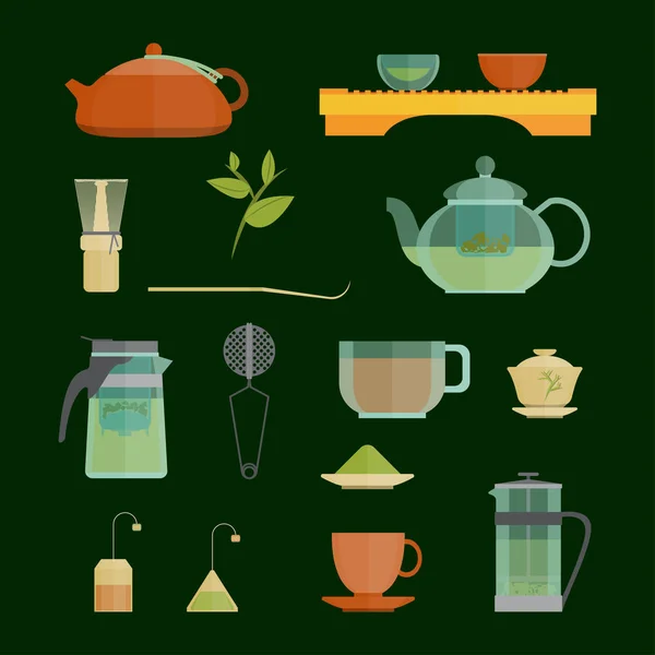 Conjunto de ícones de cerimônia de chá dos desenhos animados. Vetor — Vetor de Stock