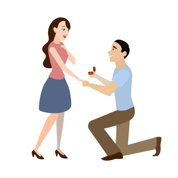 Cartoon Offer of Marriage Man and Woman. Vector — Stock Vector