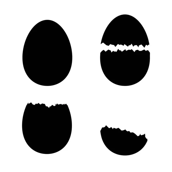 Conjunto de ovos de concha preta silhueta. Vetor — Vetor de Stock