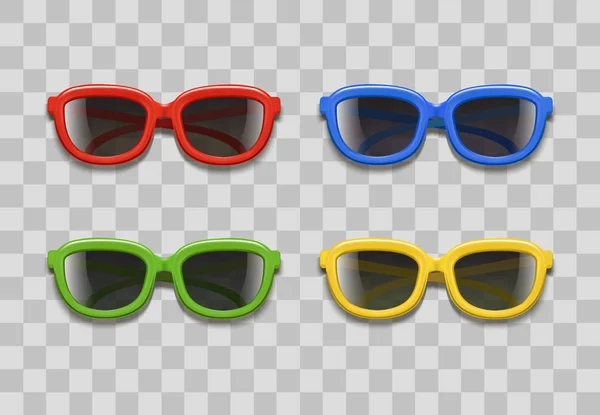 Realistische 3d Color zonnebril zwarte lenzen op een transparante achtergrond. Vector — Stockvector