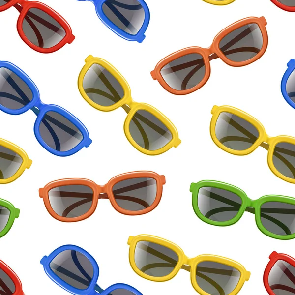 Realistische 3D-Farbe Sonnenbrille schwarze Gläser nahtlose Muster Hintergrund. Vektor — Stockvektor