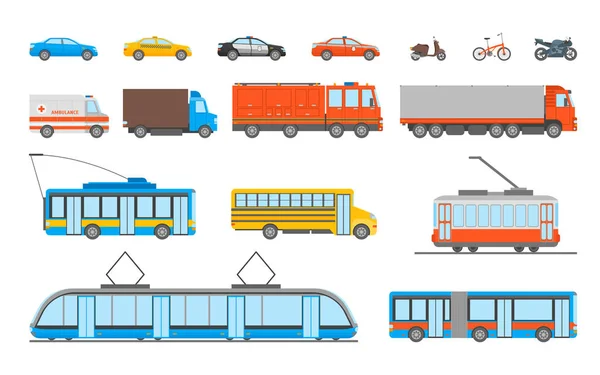 Cartoon Urban Transport Icons Set. Vettore — Vettoriale Stock