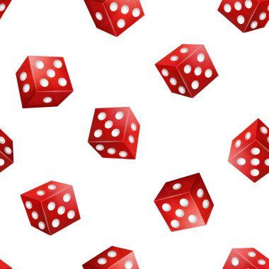 Gerçekçi 3d kırmızı Casino Dice Dikişsiz desen arka plan. Vektör