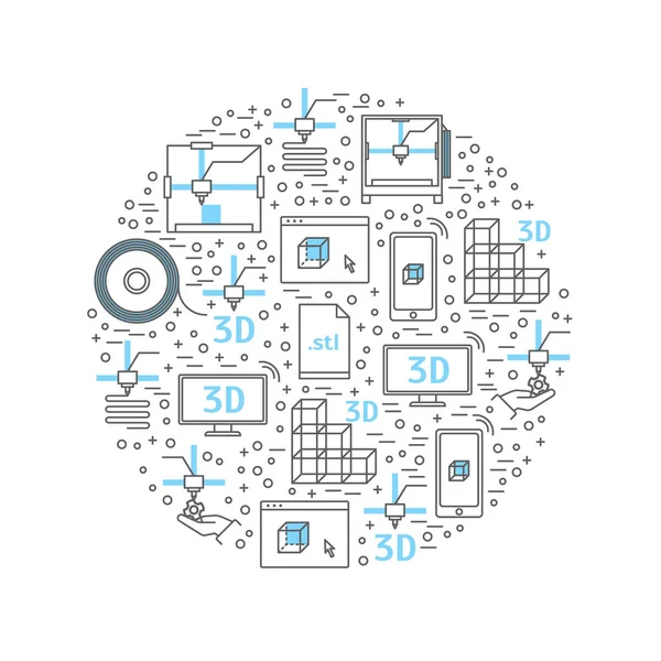 Modèle de conception ronde de ligne mince d'impression 3D. Vecteur — Image vectorielle