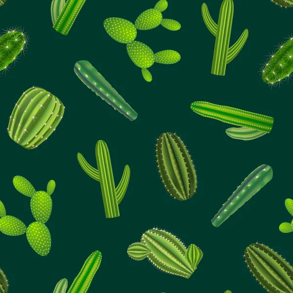 Plantas de cactus verdes realistas sin costura Patrón de fondo. Vector — Vector de stock