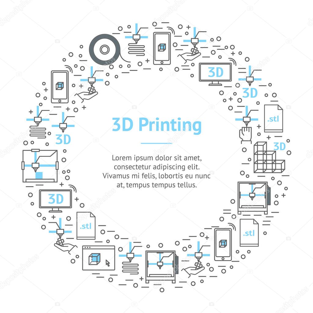 3D Printing Banner Card Circle. Vector
