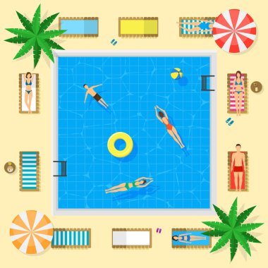 Havuz mavi su tatil yaz konsepti ile. Vektör